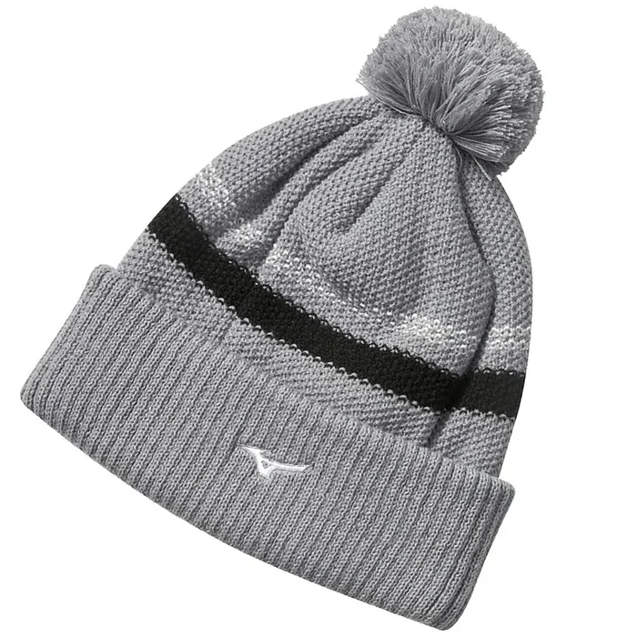 Mizuno Breathe Thermo Knit Pom Pom Beanie – Grey
