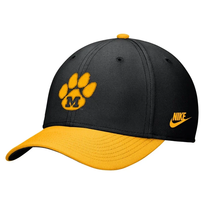 Mizzou Tigers Nike 2025 Rise Vault Paw Logo Stretch Fit Black Hat