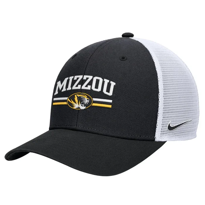 Mizzou Tigers Nike® 2025 Fan Rise Structured Oval Tiger Head Mizzou Black and White Hat