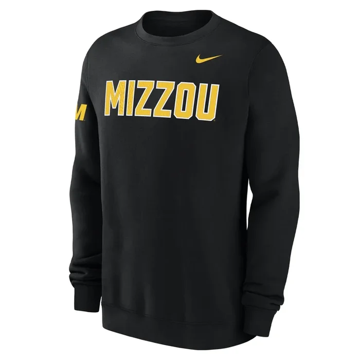 Mizzou Tigers Nike® 2025 Sideline Mizzou Bold M Sleeve Black Crew Sweatshirt