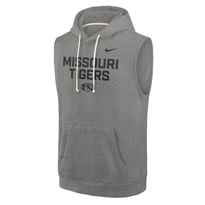 Mizzou Tigers Nike® 2025 Sideline Sleeveless Missouri Tigers Oval Tiger Head Grey Hoodie