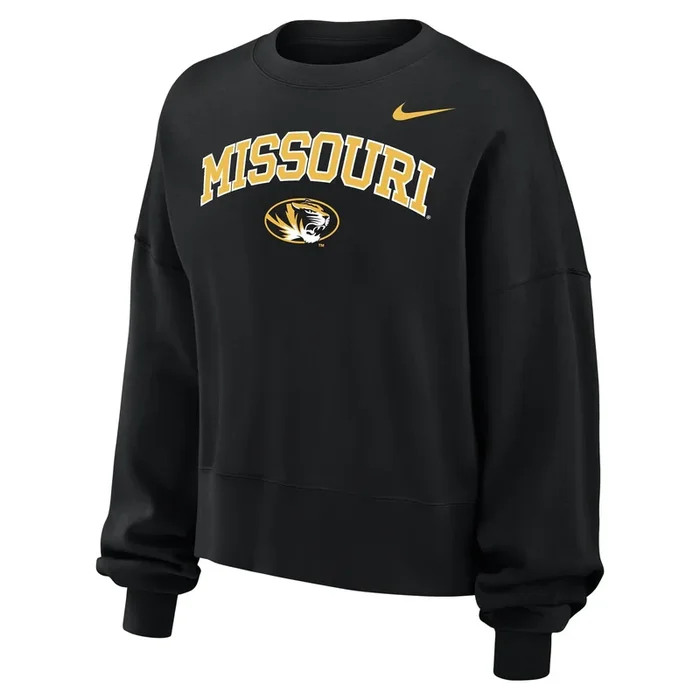 Mizzou Tigers Nike® 2025 Women’s Sideline Crop Phoenix Missouri Oval Tiger Head Black Sweatshirt