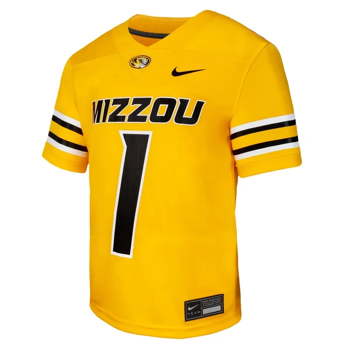 Mizzou Tigers Nike® 2025 Youth Replica #1 Football Jersey Gold