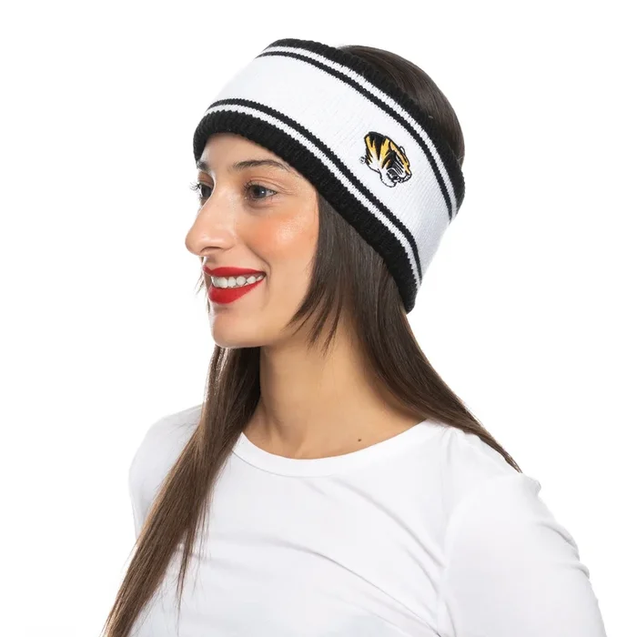 Mizzou Tigers Tiger Head Women’s Stripe Black and White Knit Headband