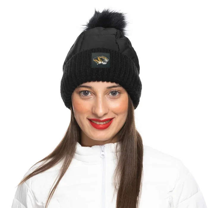 Mizzou Tigers Women’s Puffer Fur Pom Tiger Head Black Knit Beanie