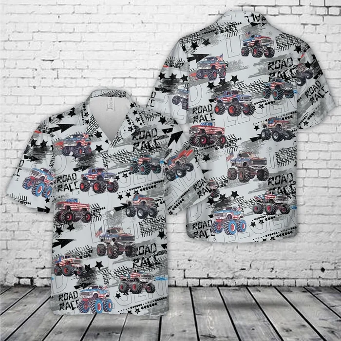 Monster Truck with American Flag Hawaiian Shirt – Fanshubus.com