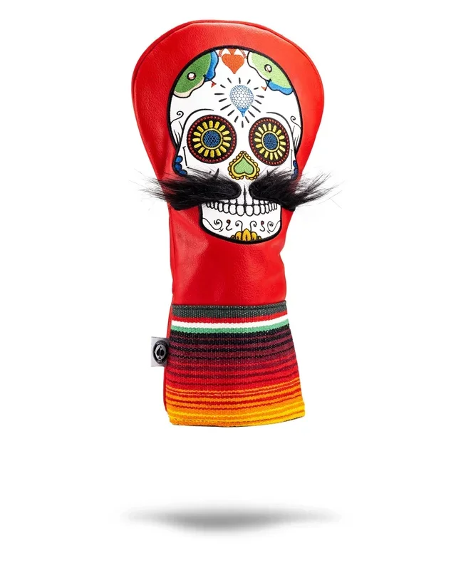 Mustache Sugar Skull – Fairway Cover Red