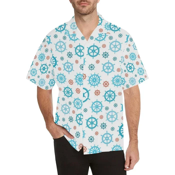 Nautical Steering Wheel Rudder Pattern Background Men’s All Over Print Hawaiian Shirt- For men and women – Fanshubus – Fanshubus.com