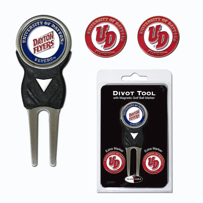 NCAA Personalized Divot Tool with 3 Double-Sided Golf Ball Marker (Dayton Flyers)