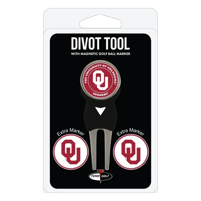 NCAA Personalized Divot Tool with 3 Double-Sided Removable Magnetic Golf Ball Marker (Oklahoma Sooners)