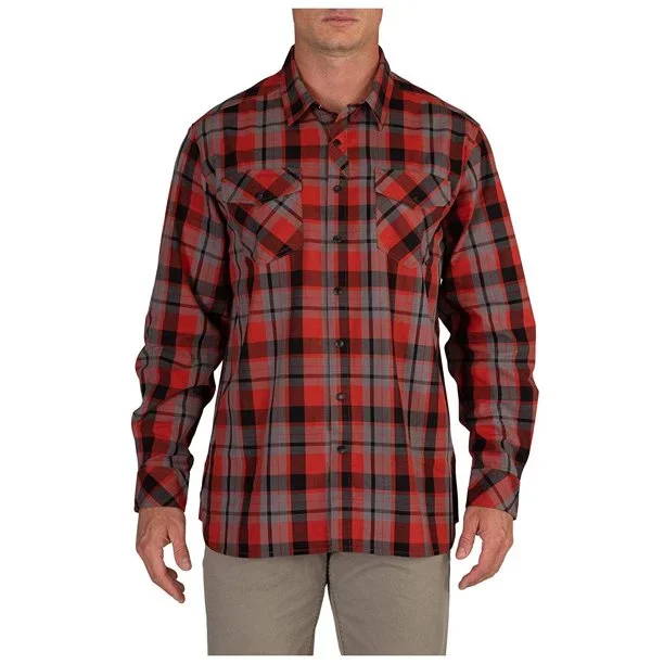 New 5.11 Tactical Men’s Peak LS Shirt, Cotton Yarn Fabric Syrah Plaid Large