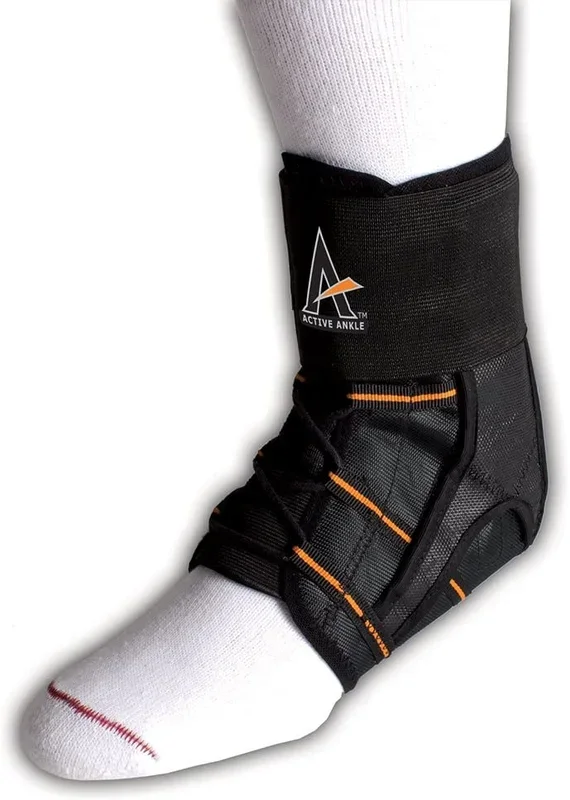 New Active Ankle Power Lacer Premium Lace-Up Ankle Brace/Stabilizer X-Sm Blk/Org
