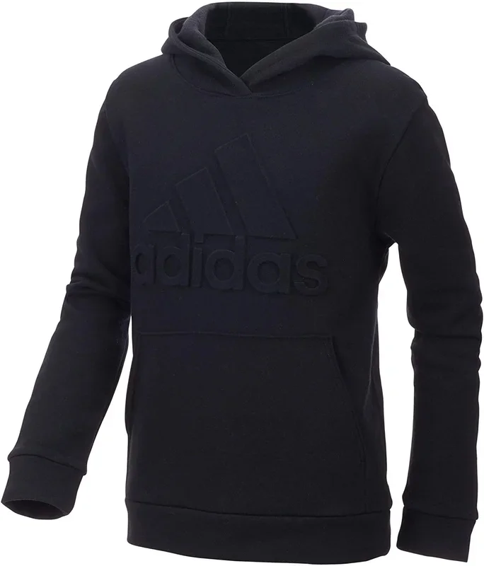 New adidas Boys Exclusive Sports Embossed Logo Cotton Blend Fleece Hoodie Blk XL
