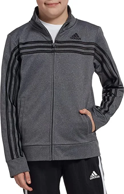 New Adidas Large Boy’s Heather Colorblock Tricot Jacket Collared Neck Gray