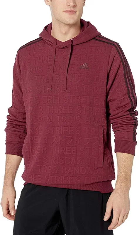 New Adidas Men’s Athletics Badge of Sport 3 Stripe Cotton Fleece Pullover Mrn Sm