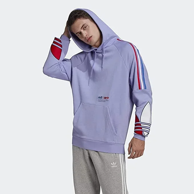 New adidas Men’s Tricolor Trefoil Hoodie 2 Light Purple/Red/Blue Small