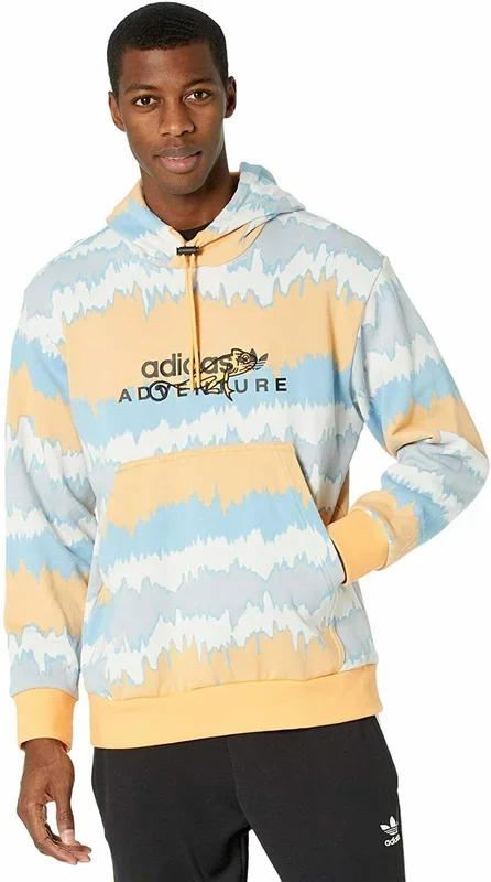 New adidas Originals Men’s Adventure Pullover Hoodie Orange/Multi-Colored Small