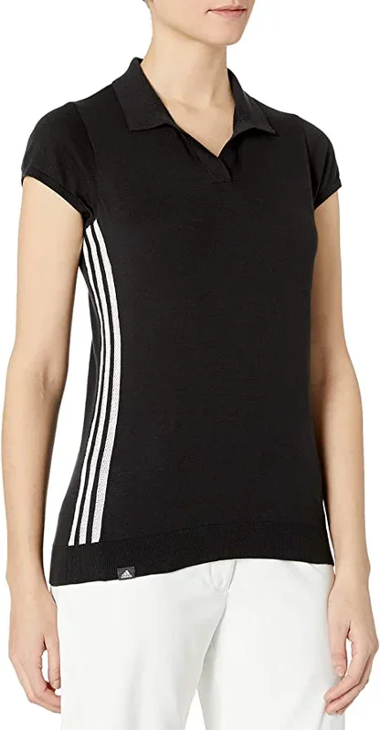 New Adidas Small Women’s Sweater Knit Short Sleeve Polo Black