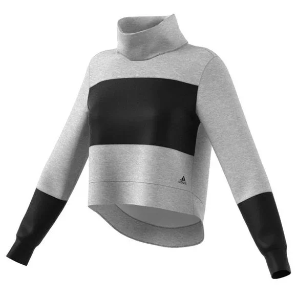 New Adidas Women’s X-Small Cropped Turtleneck Sweatshirt Grey/Black