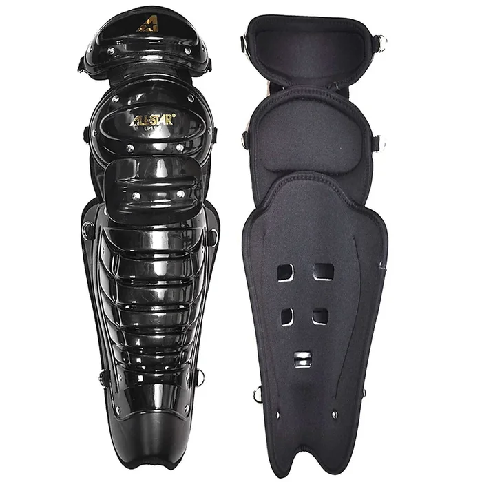 New All-Star Double Knee Umpire Leg Guards LP11-L 18″ Black Baseball or Softball