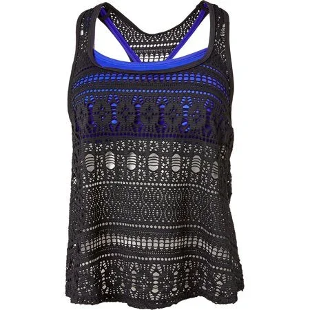 New Aqua Tech Women’s 2-in-1 Crochet Tankini XS Black/Blue
