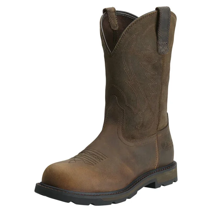 New Ariat Men’s Groundbreaker Pull-On Steel Toe Work Boot Sz 10.5 EE Wide Brown