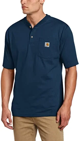 New Carhartt Men’s 2XL Button Down Workwear Pocket Henley Shirt Navy