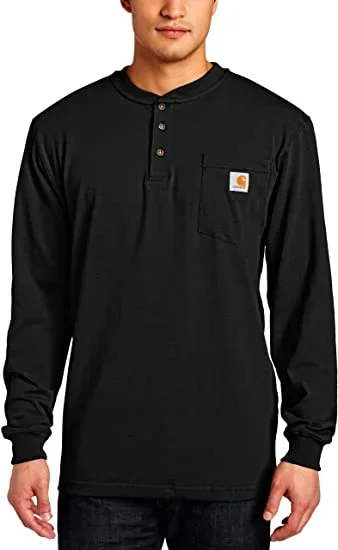New Carhartt Men’s Large Button Down Workwear Pocket Henley Shirt Black