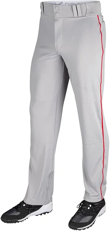 New CHAMPRO Unisex Sports Adult Triple Crown Open Bottom Piped Pant Med Gry/Rd