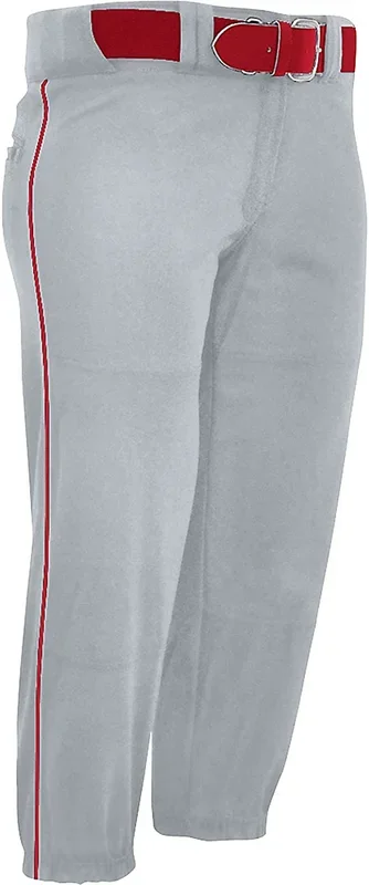 New CHAMPRO Women’s Sports Girl’s Performance Pants with Piping Gray/Red Large