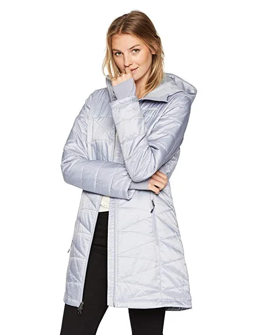 New Columbia Mighty Lite Hooded Jacket Women’s Large Silver 100% Polyester