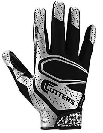New Cutters Football Glove REV. 2.0 Black/Silver Adt X-Large C-Tack Lightweight