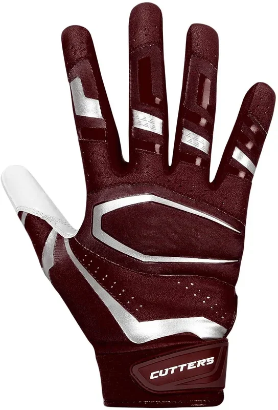 New Cutters Rev Pro Football Gloves, Best Grip Receiver Gloves Medium Maroon& Wht