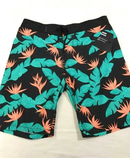 New Hurley Hanoi 20″ Boardshorts Men 34 Black/Orange/Blue