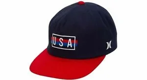 New Hurley Men’s Adjustable USA Snapback Hat Red Blue Unstructured OSFM