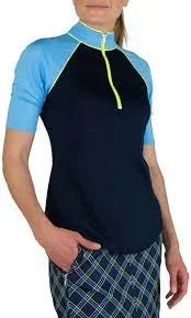New Jofit Apparel Women’s Half SleeveTipsy Mock X-Small Black/Blue/Neon