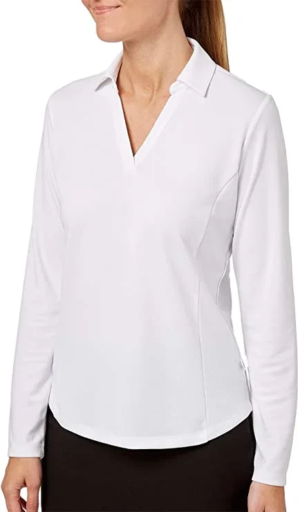 New Lady Hagen Womens Solid Long Sleeve Golf Polo, (White, X-Large)