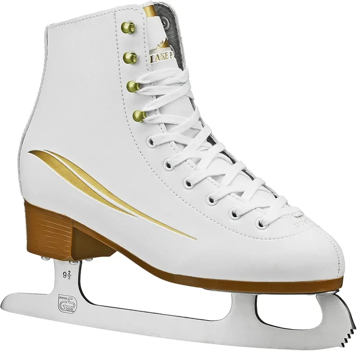 New Lake Placid Womens Sz 5 Cascade Figure Ice Skates Woven Lining White/Gold