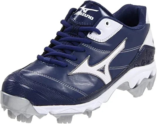 New Mizuno 320395 Size 9.5 Finch 5, 9 spike Wmn Fastpitch Molded Cleat Nvy/Wht