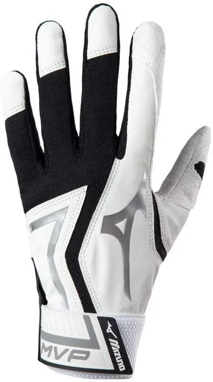 New Mizuno MVP Baseball Batting Gloves Youth Small Black/White/Silver