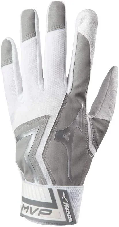 New Mizuno MVP Baseball Batting Gloves Youth Small White/Silver