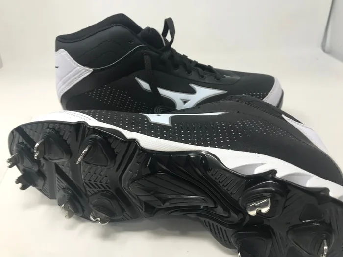 New Mizuno Vapor Elite 7 Mid 320442 Mens Size 6.5 Black/White Metal Cleats