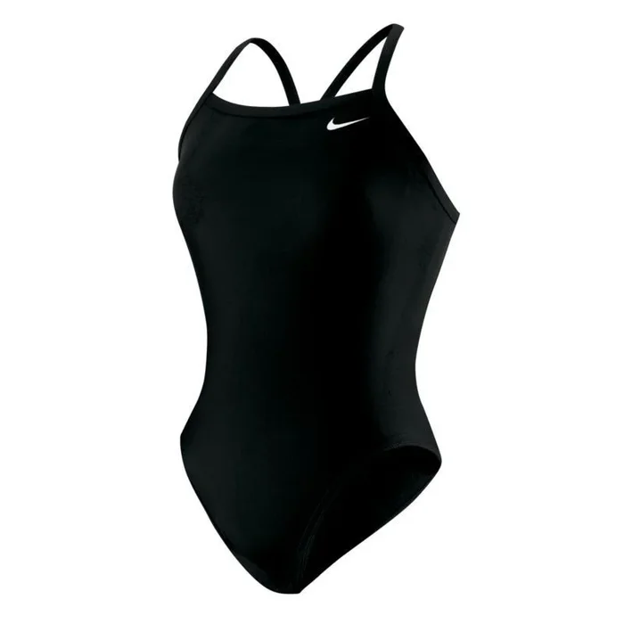 New Nike Nylon Core Solid Tank Swimsuit Open Back Girl’s Size 20 Black