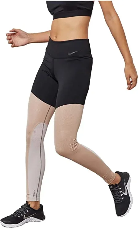 New Nike Women’s Power Pocket Lux Training Tights Black/Beige Large