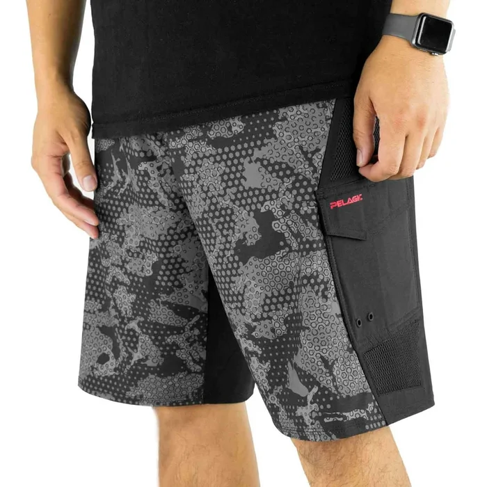 New PELAGIC Men’s FX-90 Tactical Fishing Ambush Board Shorts Black/Gray Men 34
