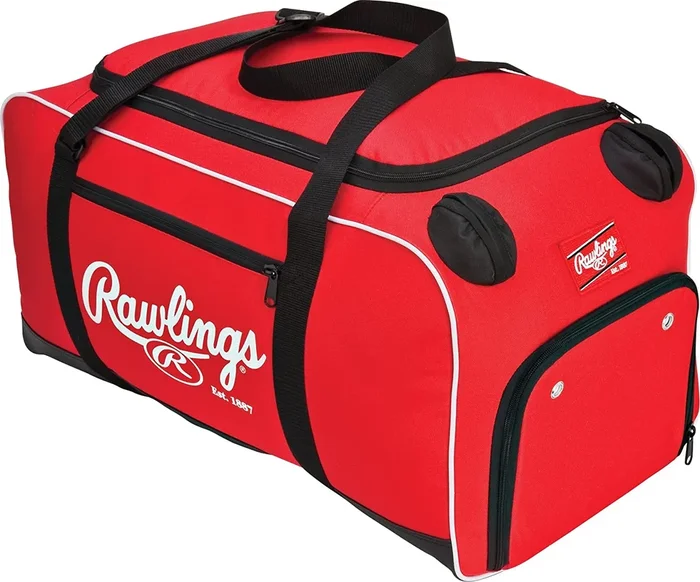 New Rawlings Covert Player Duffle Bag 26x13x13″ Red/Black Hold 2 Bats