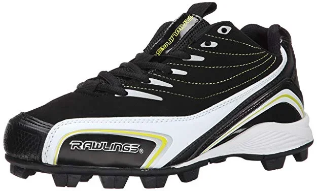 New Rawlings Girls Base Invader Low Baseball Cleat Sz 6.5 Black/Yellow