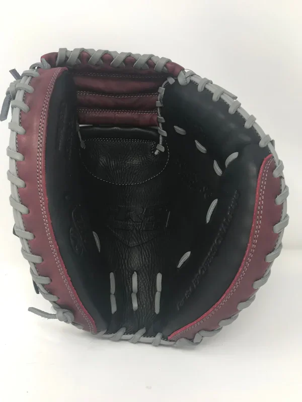 New Rawlings R9 Baseball Series Catcher’s Mitt RHT, 32.5-Inch Black/Burgundy
