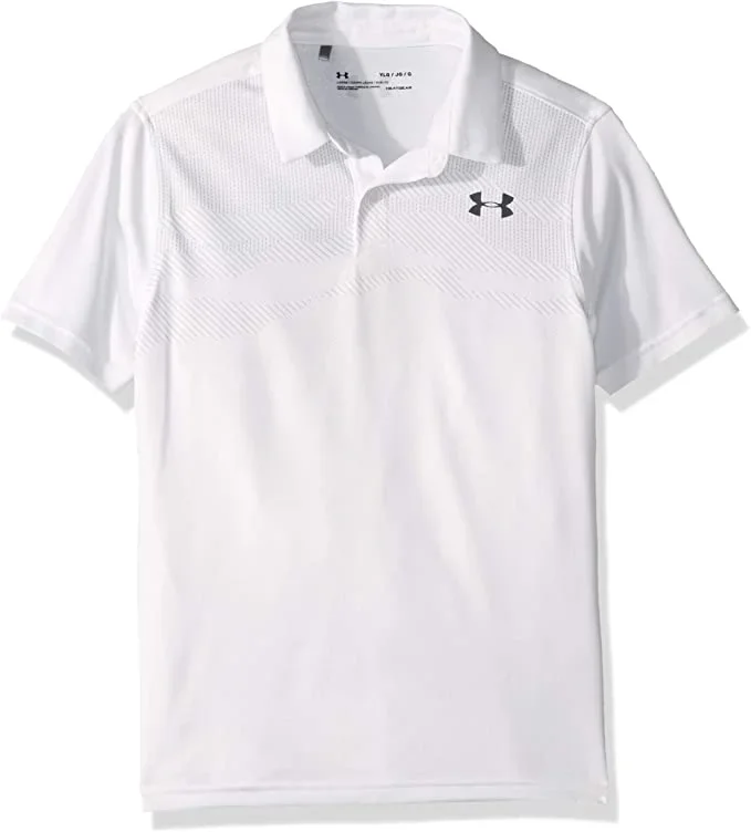 New Under Armour Boys’ Tour Tips Engineered Polo Youth X-Small White/Gray