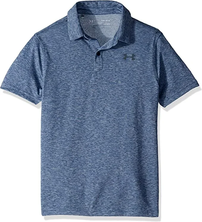 New Under Armour Boys’ Tour Tips Golf Polo Blue/Gray Youth Small